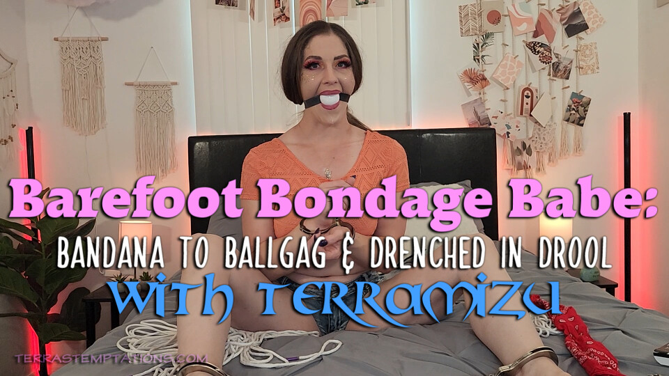 Barefoot Bondage Babe: Bandana To Ballgag & Drenched In Drool - TerraMizu